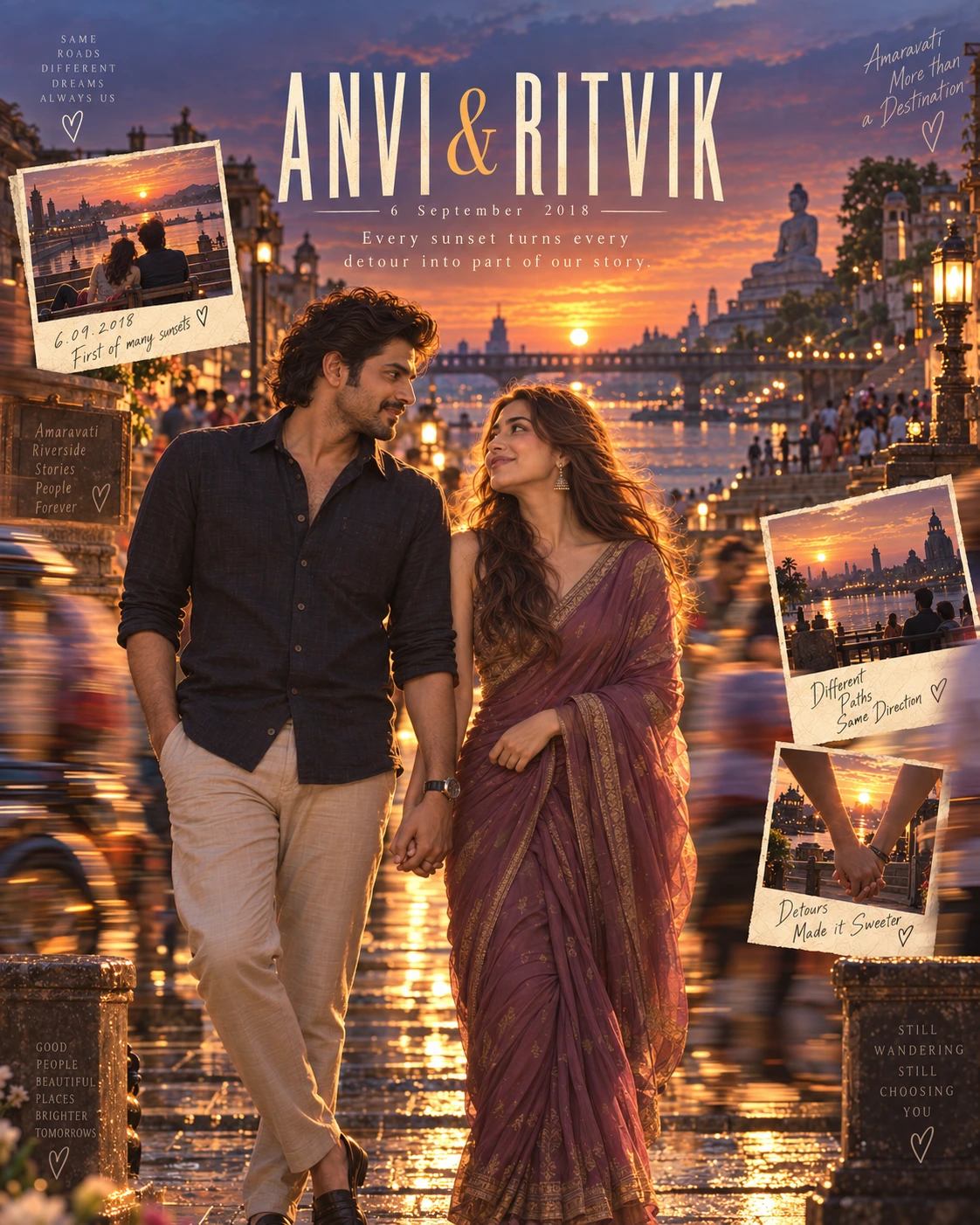 Amaravati Motion Slices Sunset Love — Engagement AI poster reference