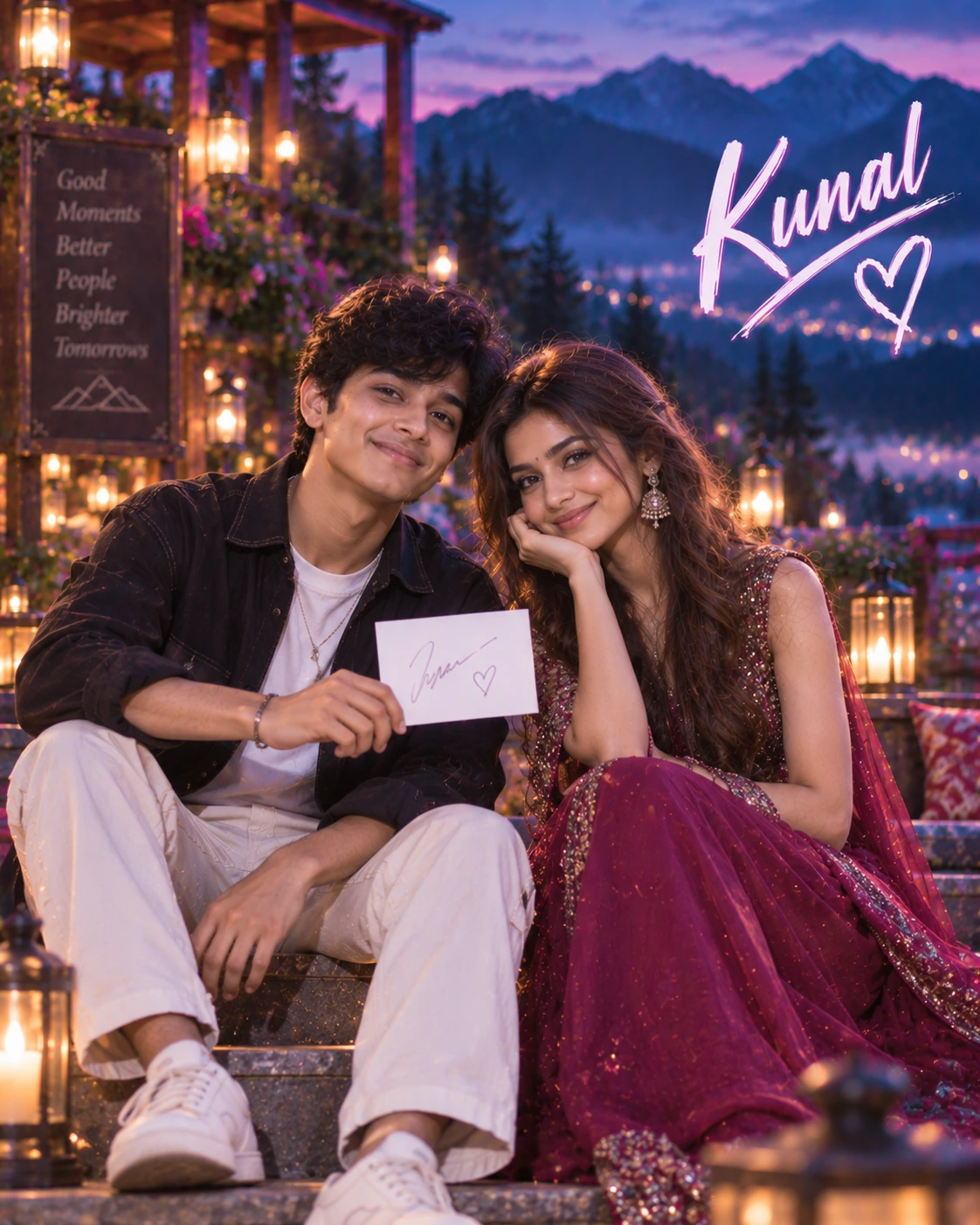 Kunal with Sreeleela — Neon Night Energy Dream Poster — Instagram Posts AI poster reference