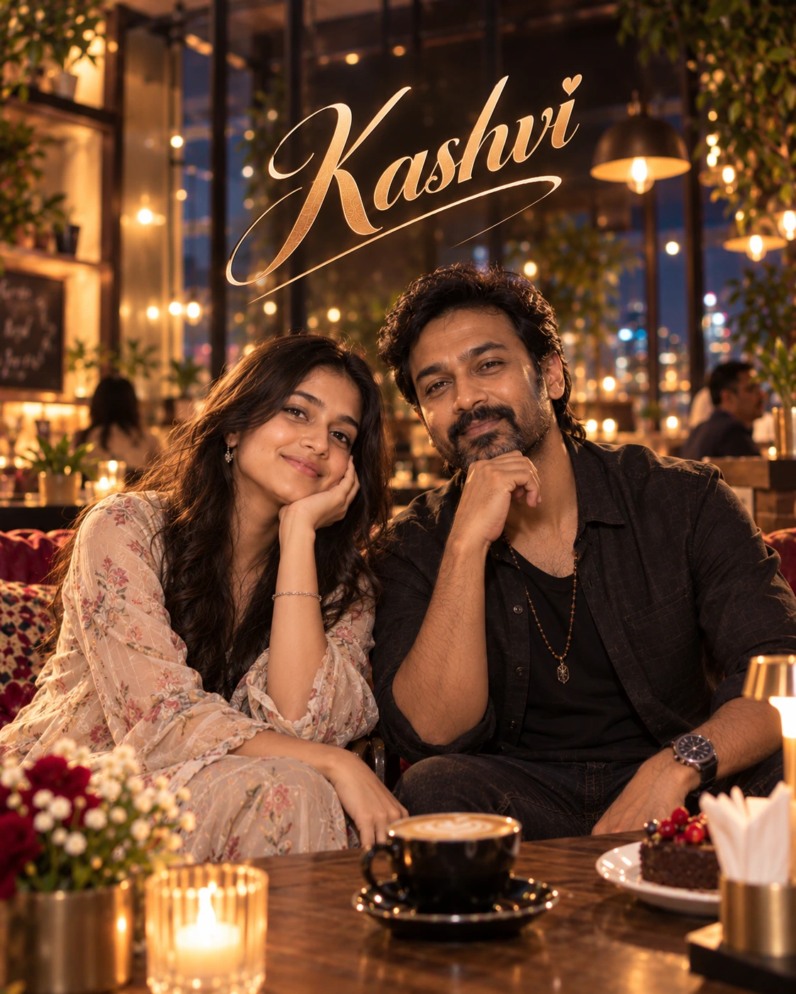 Kashvi with Dhanush — Warm Tungsten Luxury Dream Poster — Instagram Posts AI poster reference