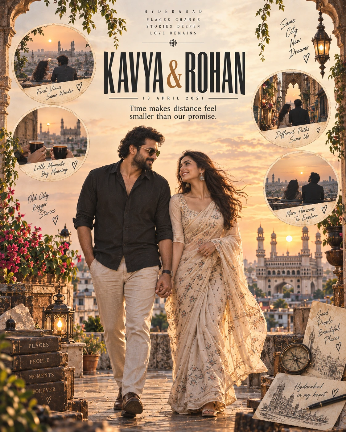 Hyderabad Terrace Flashback Orbit Timeless Love — Anniversary AI poster reference