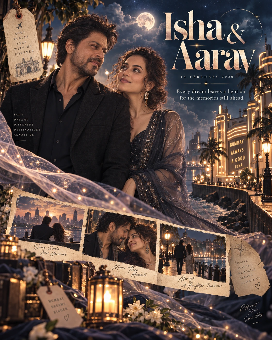 Mumbai Deco Memory Ribbon Dreamscape Couple — Engagement AI poster reference