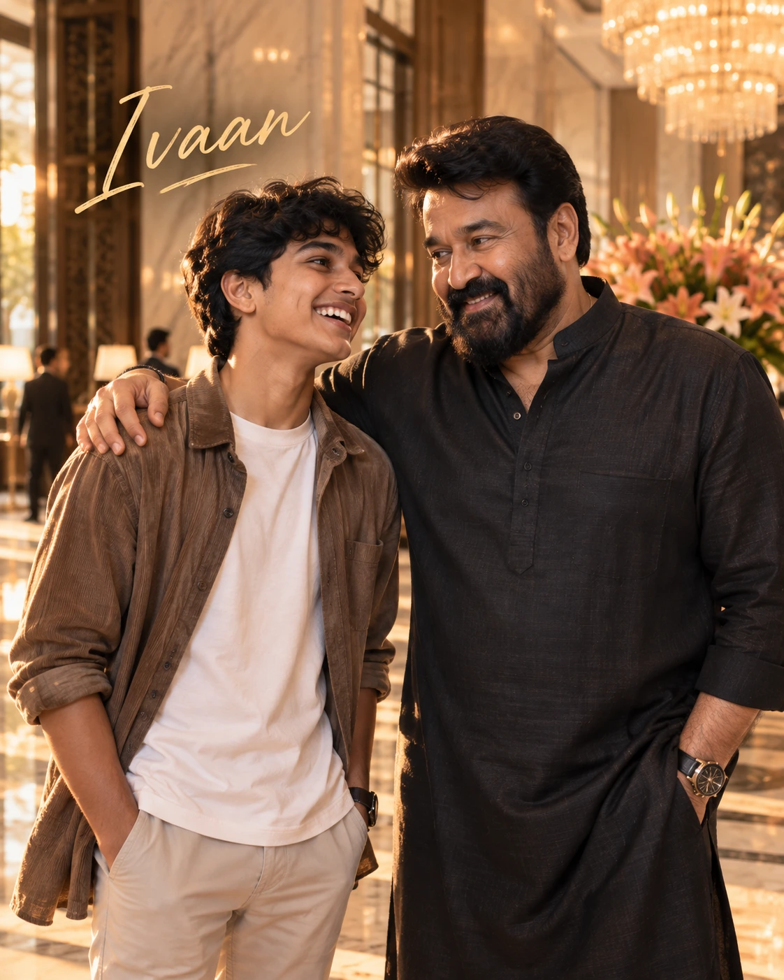 Ivaan with Mohanlal — Golden-Hour Glow Dream Poster — Instagram Posts AI poster reference