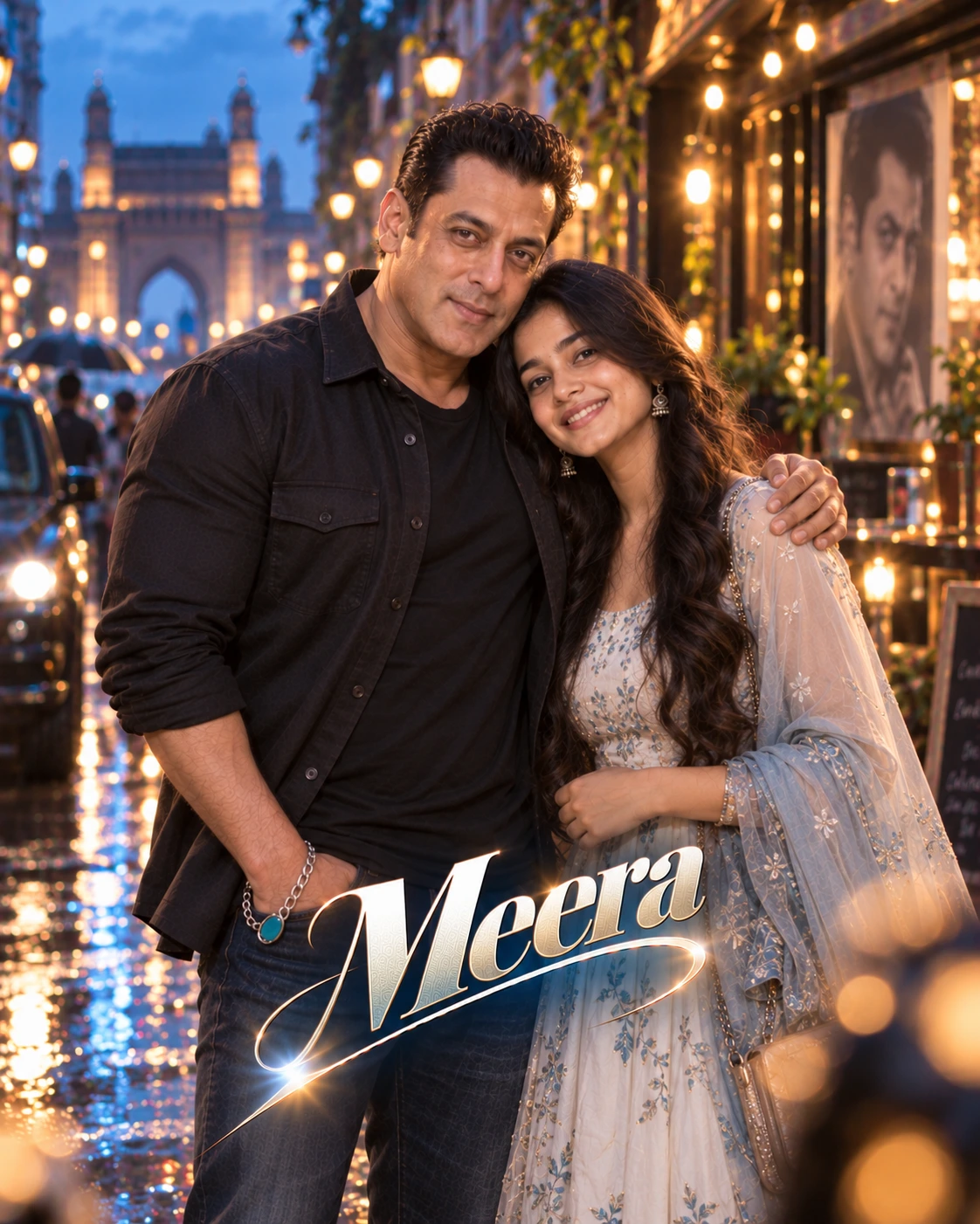 Meera with Salman Khan — Blue-Hour Cinematic Calm Dream Poster — Instagram Posts AI poster reference