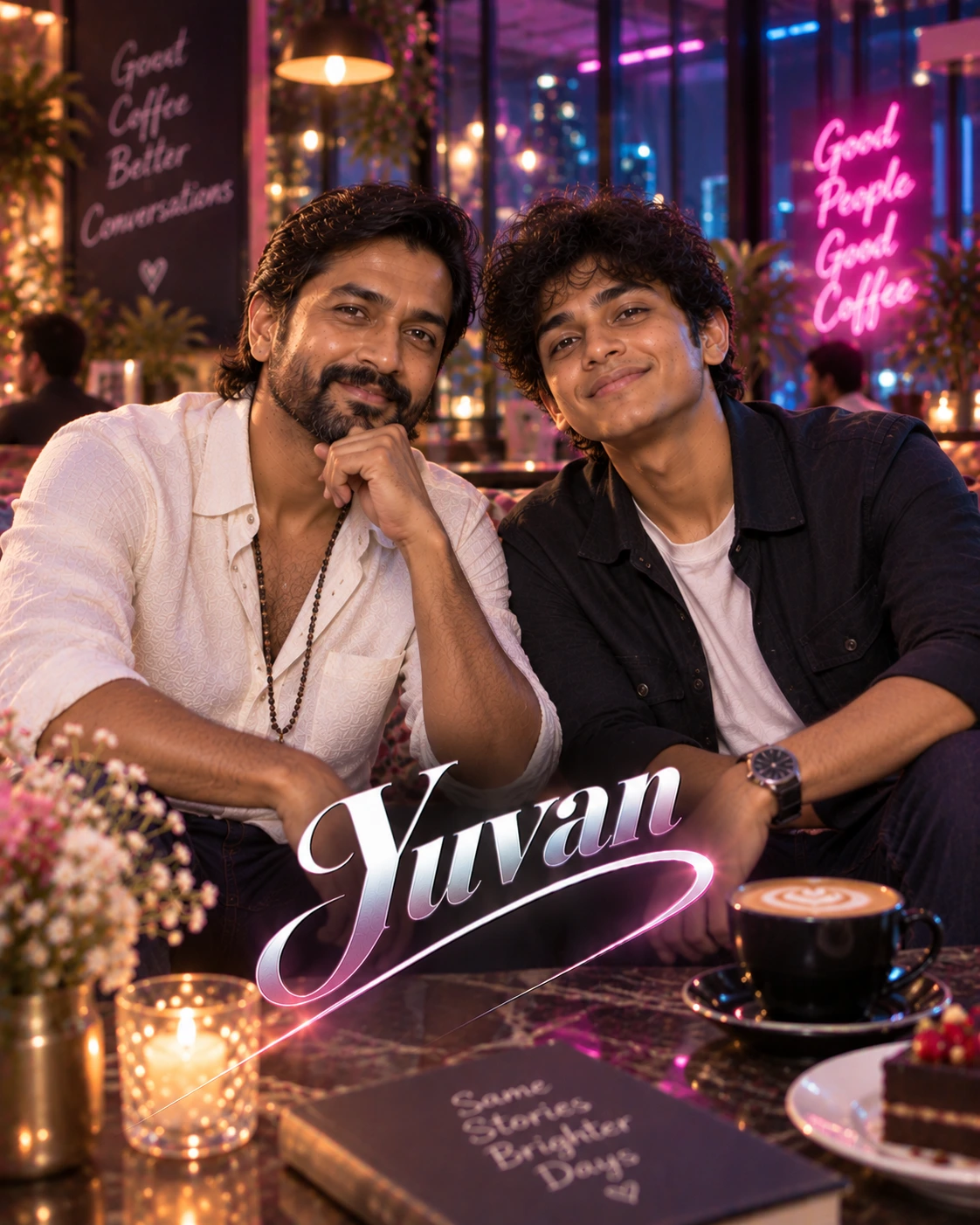 Yuvan with Dhanush — Neon Night Energy Dream Poster — Instagram Posts AI poster reference