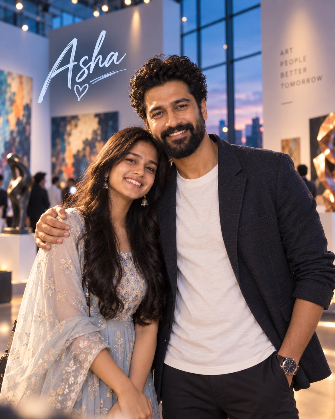 Asha with Vicky Kaushal — Blue-Hour Cinematic Calm Dream Poster — Instagram Posts AI poster reference