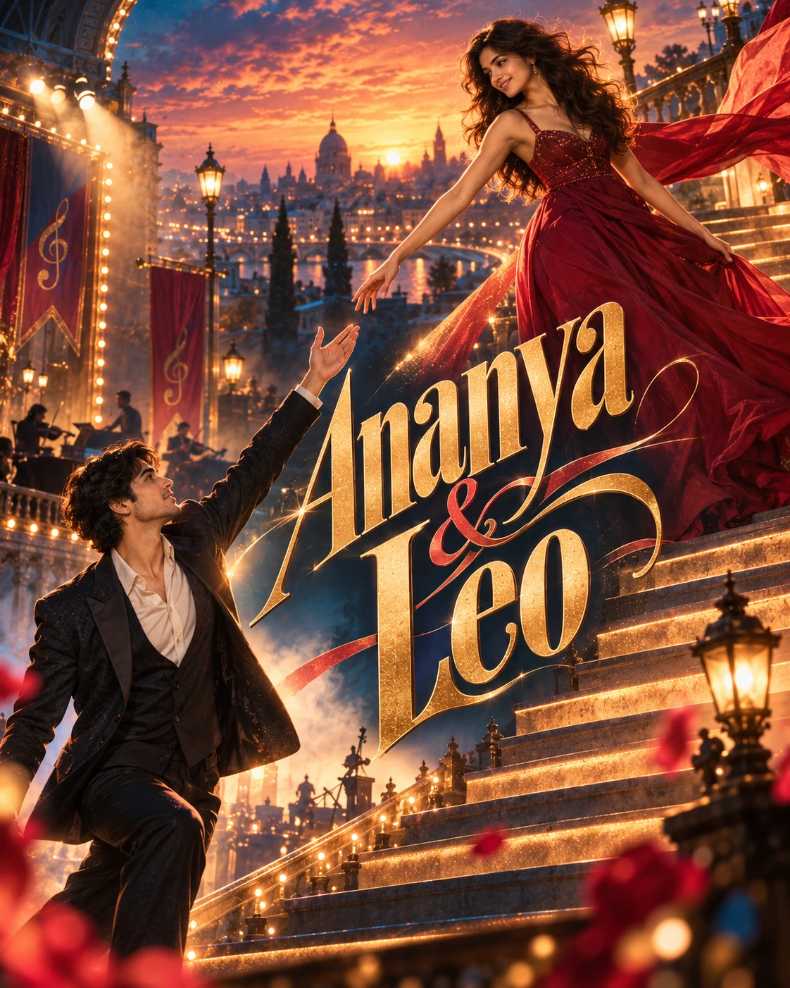 Ananya & Leo — Musical Dream Diagonal Energy Instagram Poster — Instagram Posts AI poster reference