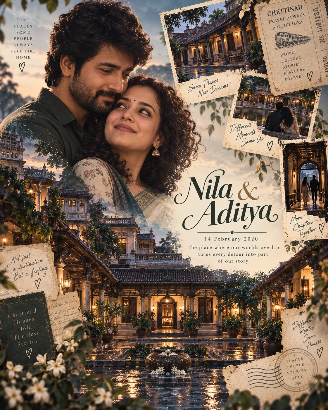 Chettinad Postcard Cascade Double Exposure — Anniversary AI poster reference