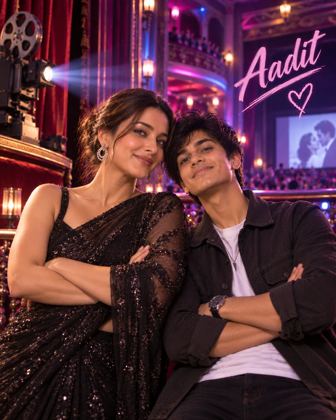 Aadit with Anushka Sharma — Neon Night Energy Dream Poster — Instagram Posts AI poster reference