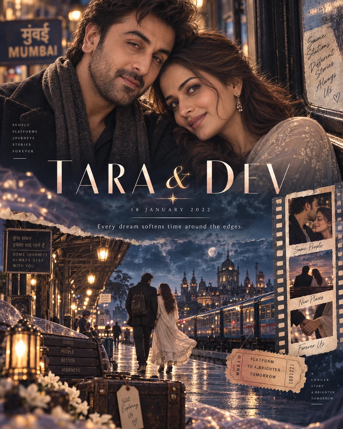 Railway Monsoon Horizon Strip Dreamscape Couple — Engagement AI poster reference