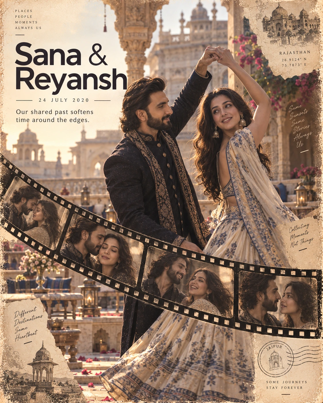 Haveli Filmstrip Dance Nostalgic Romance — Anniversary AI poster reference