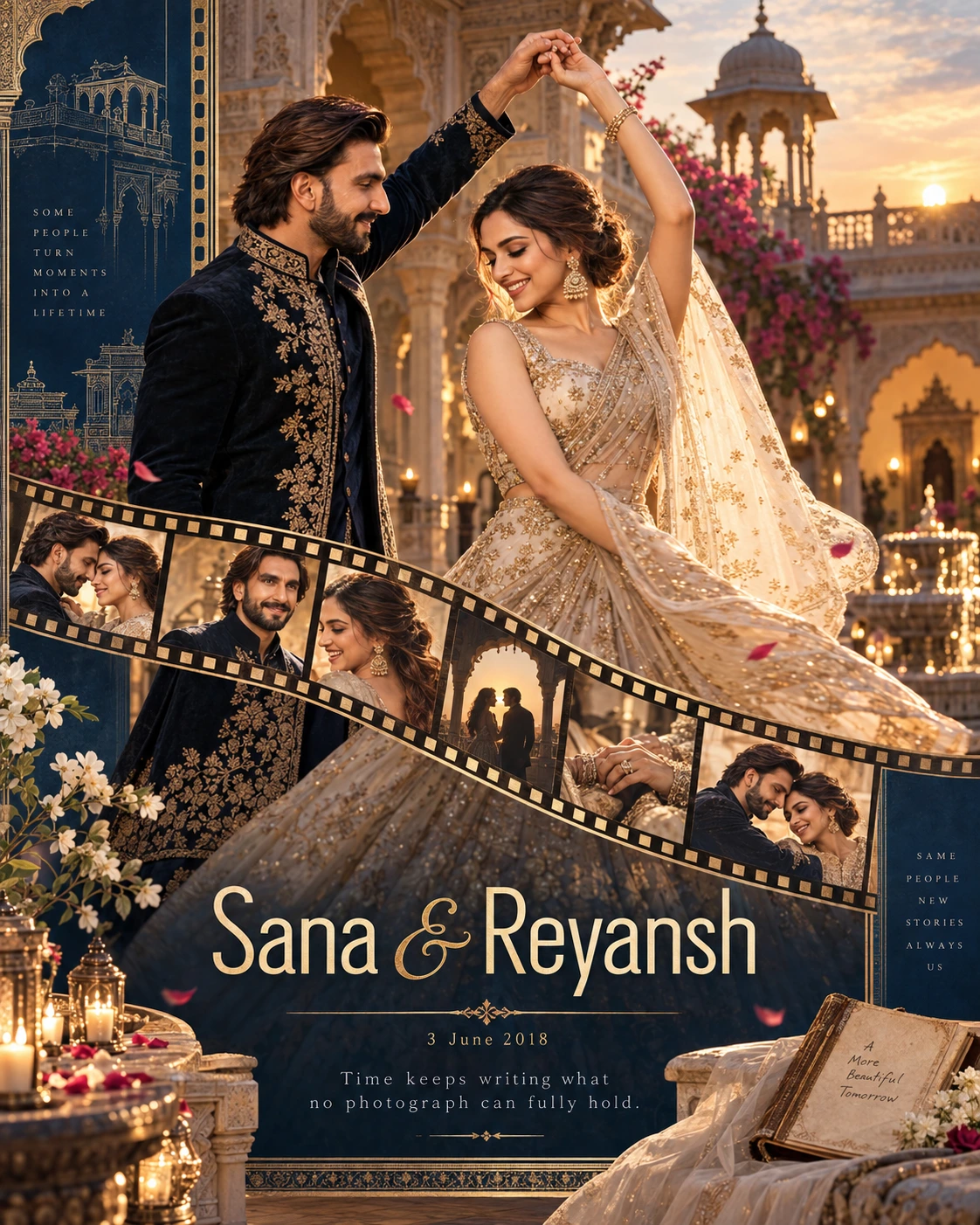 Haveli Filmstrip Dance Timeless Love — Anniversary AI poster reference