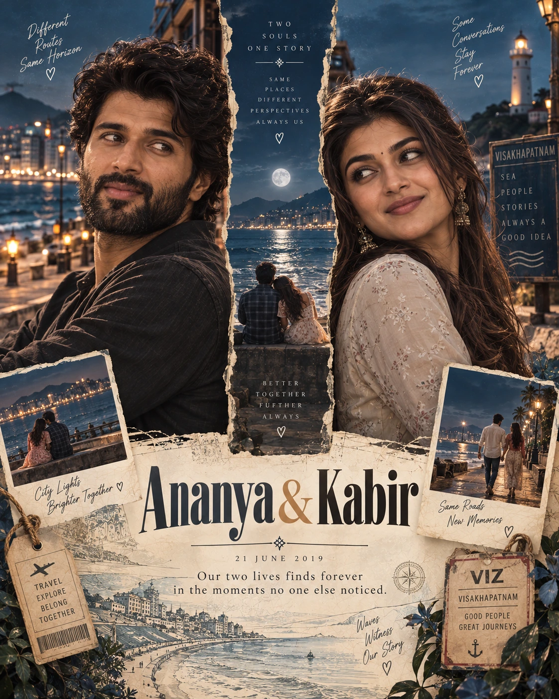 Vizag Coast Horizon Window Two Souls — Wedding AI poster reference