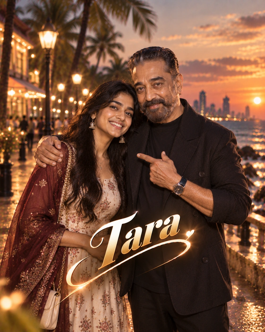 Tara with Kamal Haasan — Warm Tungsten Luxury Dream Poster — Instagram Posts AI poster reference
