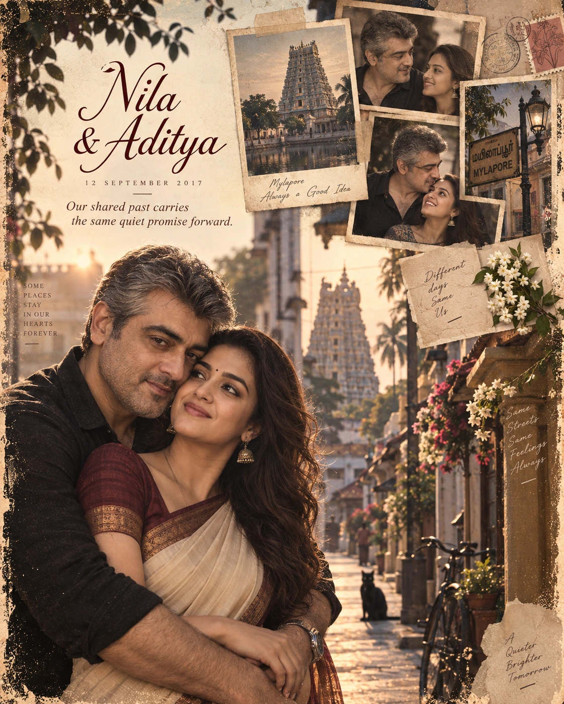 Mylapore Postcard Cascade Nostalgic Romance — Anniversary AI poster reference
