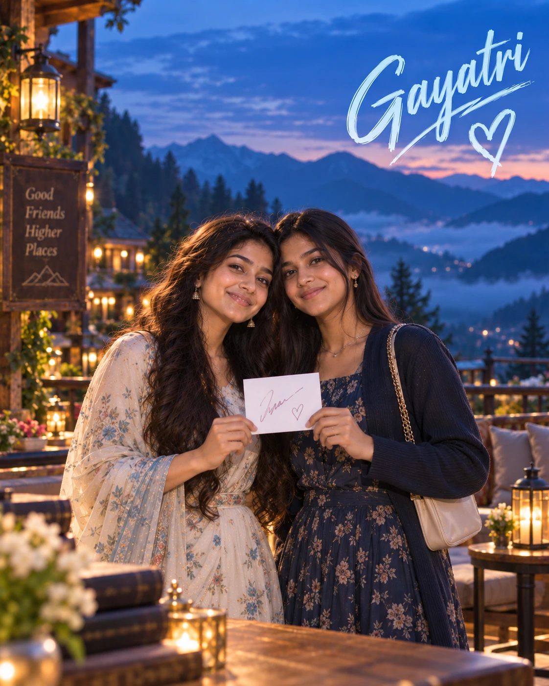 Gayatri with Sai Pallavi — Blue-Hour Cinematic Calm Dream Poster — Instagram Posts AI poster reference