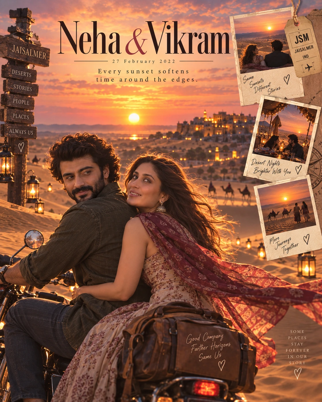 Desert Ridge Polaroid Trail Sunset Love — Engagement AI poster reference
