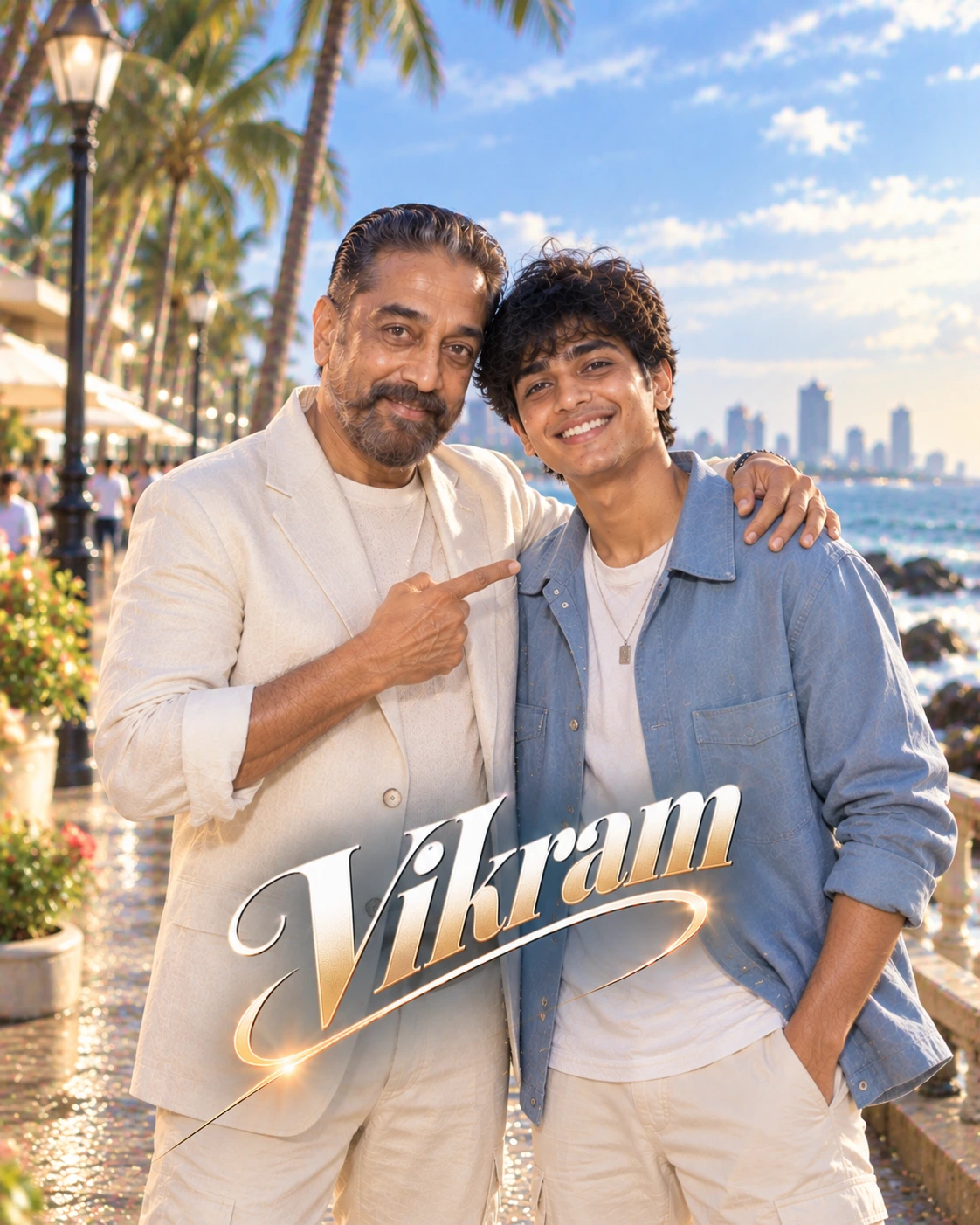 Vikram with Kamal Haasan — High-Key Daylight Clarity Dream Poster — Instagram Posts AI poster reference