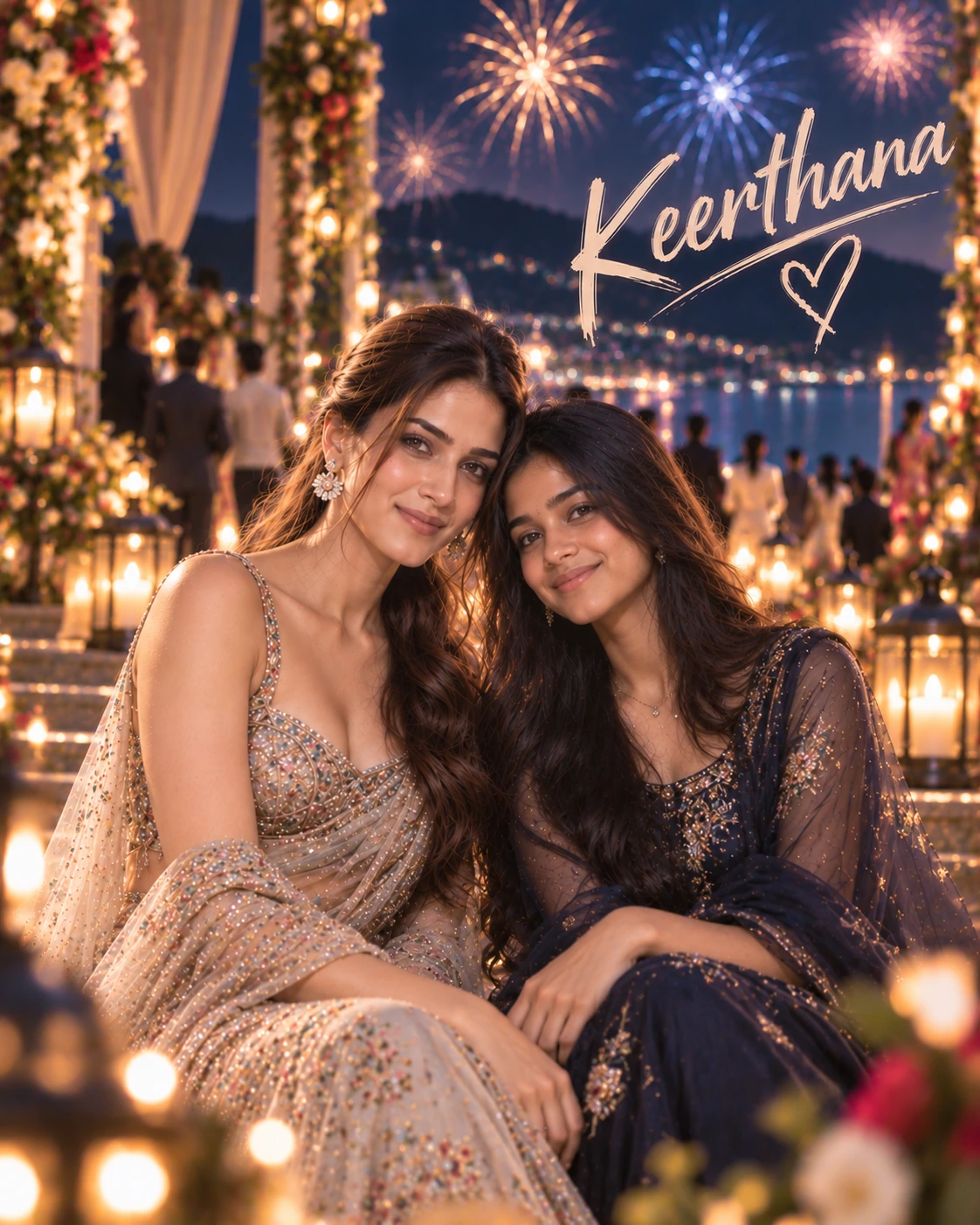 Keerthana with Kriti Sanon — Cinematic Shadow-And-Rim Contrast Dream Poster — Instagram Posts AI poster reference