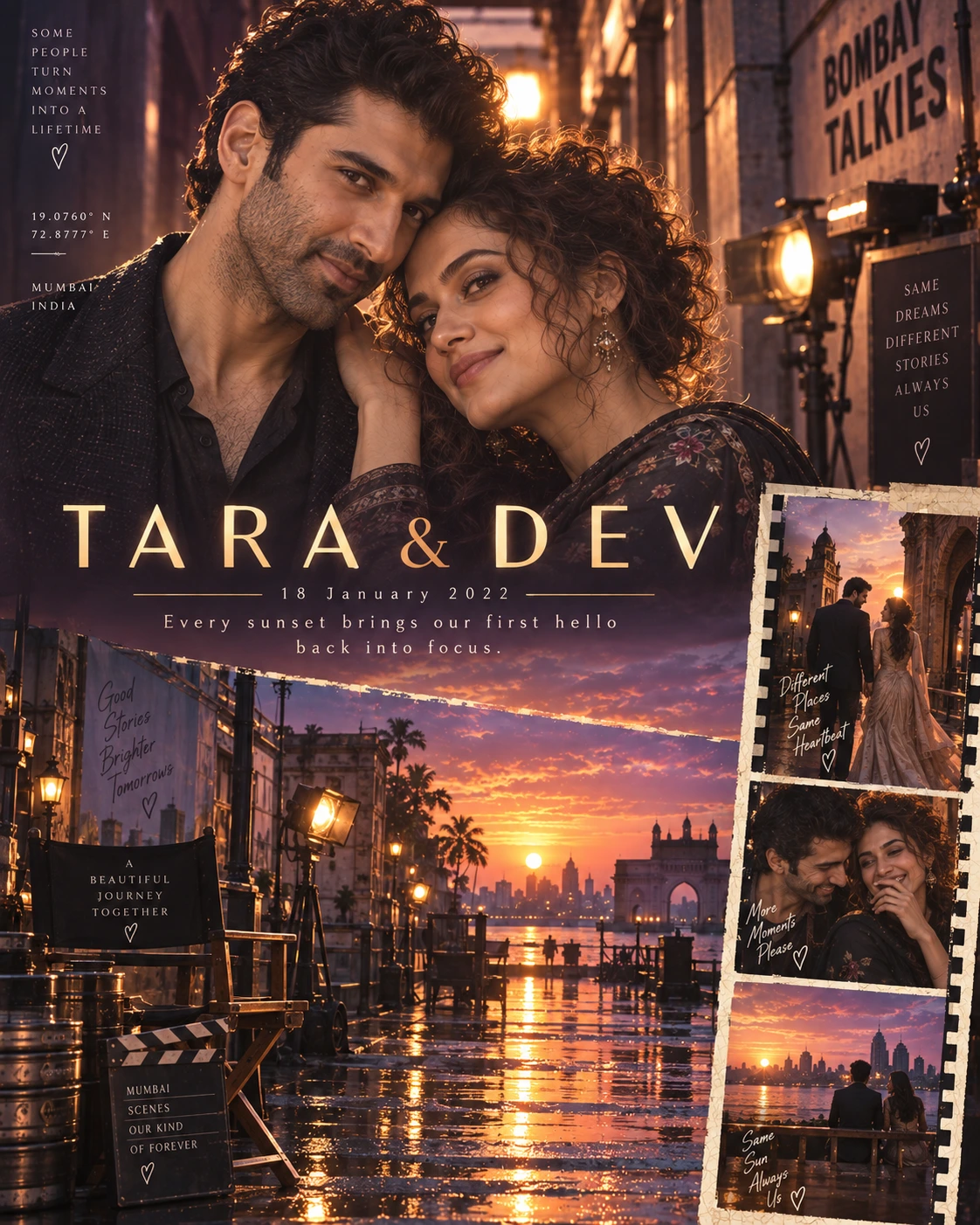 Studio Corridor Horizon Strip Sunset Love — Engagement AI poster reference