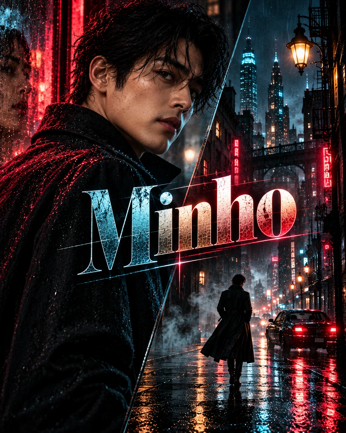 Minho — Neo Noir Split Character Instagram Poster — Instagram Posts AI poster reference