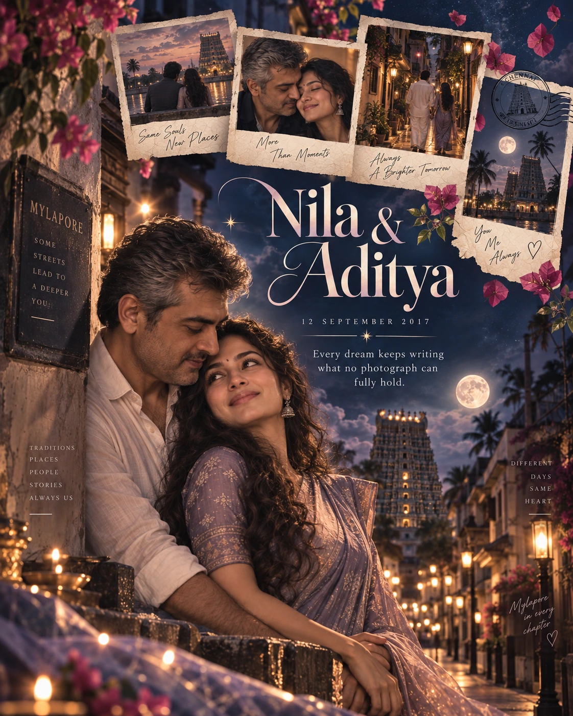 Mylapore Postcard Cascade Dreamscape Couple — Engagement AI poster reference