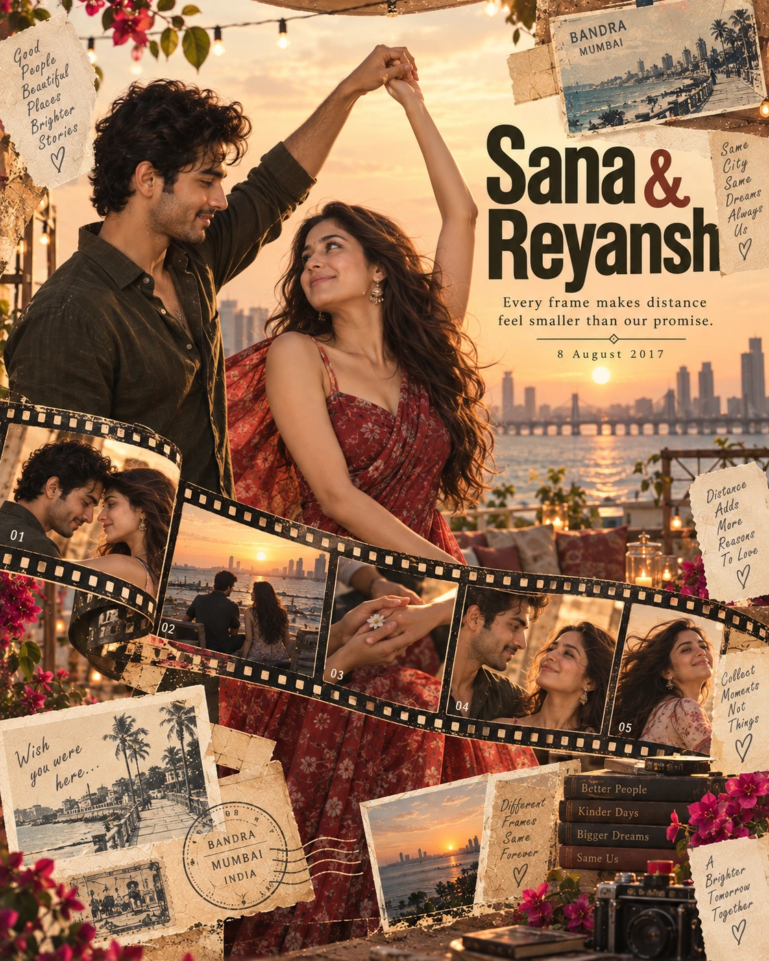 Bandra Terrace Filmstrip Dance Memory Collage — Anniversary AI poster reference