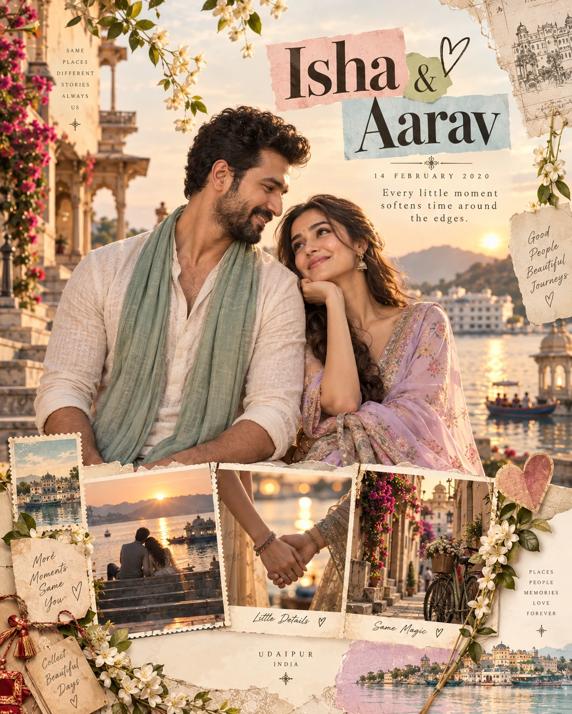 Udaipur Steps Memory Ribbon Whimsical Collage — Engagement AI poster reference