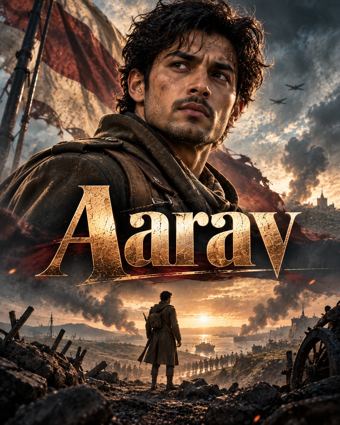 Aarav — War Epic Towering Portrait Instagram Poster — Instagram Posts AI poster reference