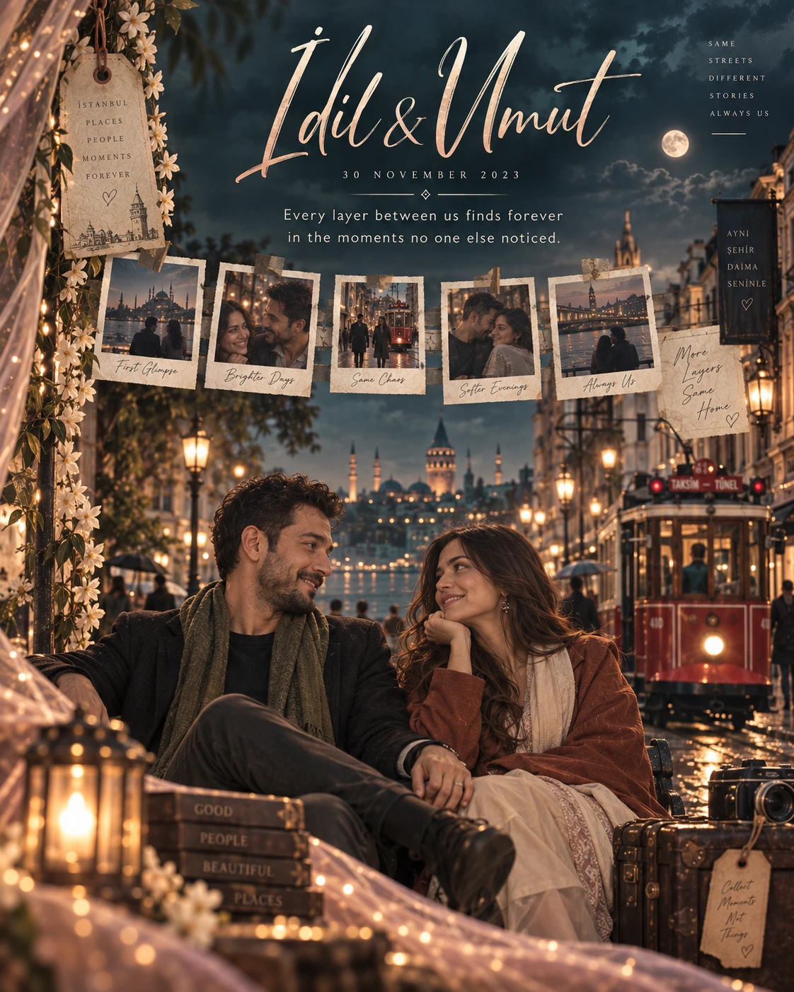 Istanbul Tram Quiet Thumbnails Layered Romance — Anniversary AI poster reference