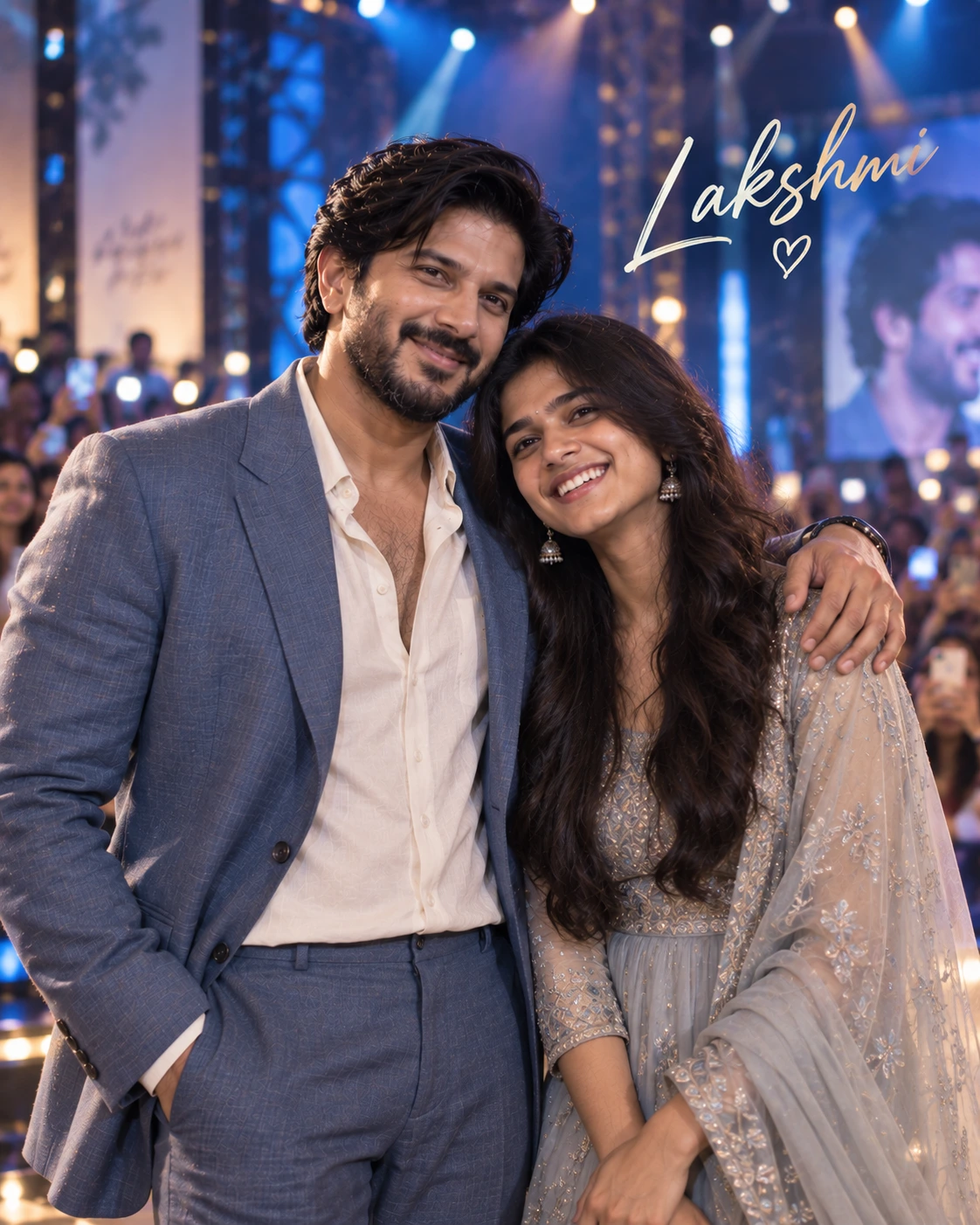 Lakshmi with Dulquer Salmaan — Blue-Hour Cinematic Calm Dream Poster — Instagram Posts AI poster reference