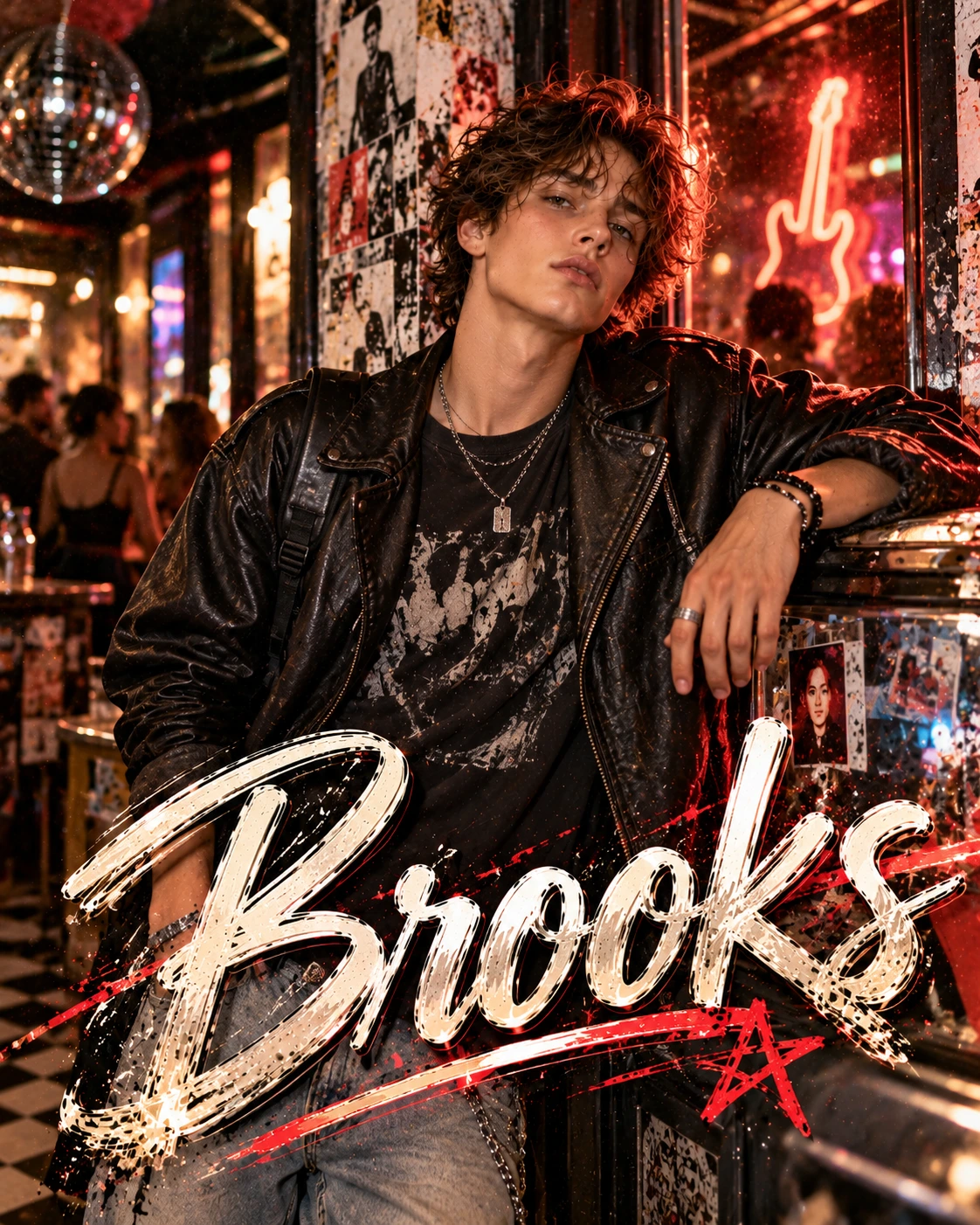 Brooks — Indie Sleaze Revival Environmental Halfbody Profile Poster — Instagram Posts AI poster reference