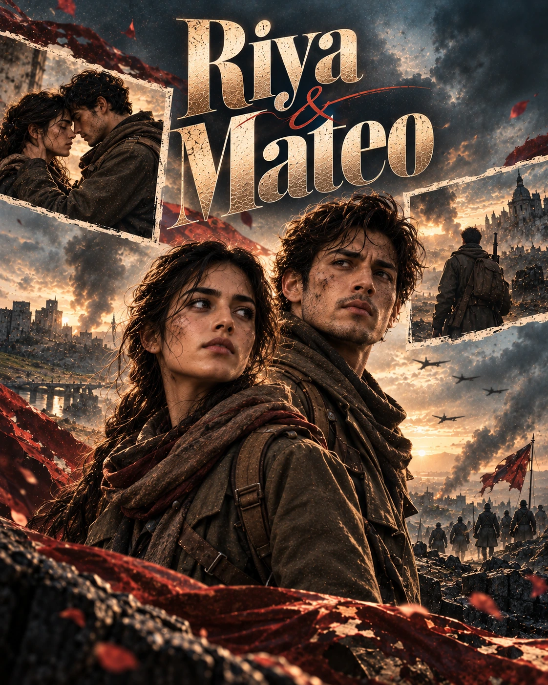 Riya & Mateo — War Epic Layered Memory Instagram Poster — Instagram Posts AI poster reference