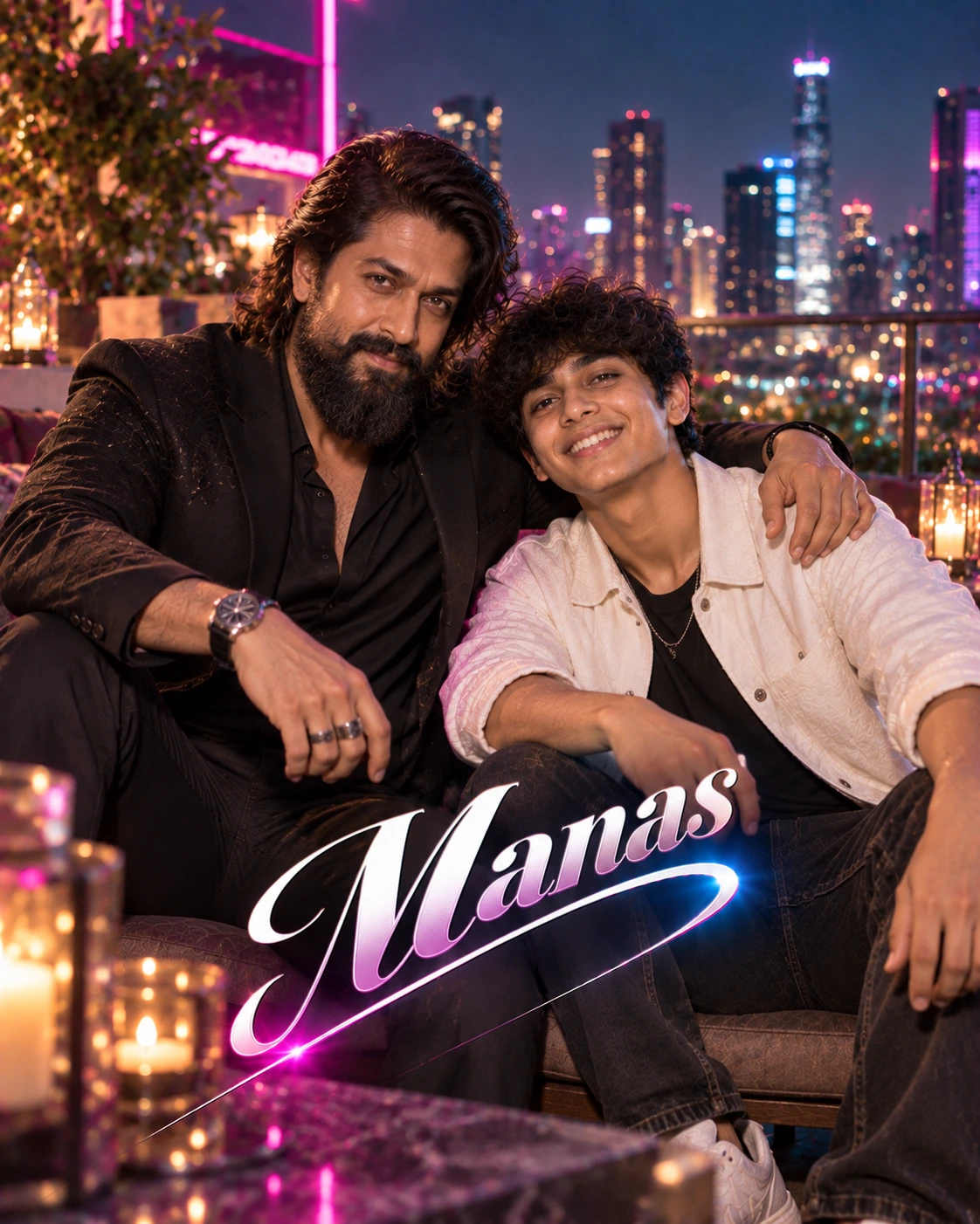 Manas with Yash — Neon Night Energy Dream Poster — Instagram Posts AI poster reference