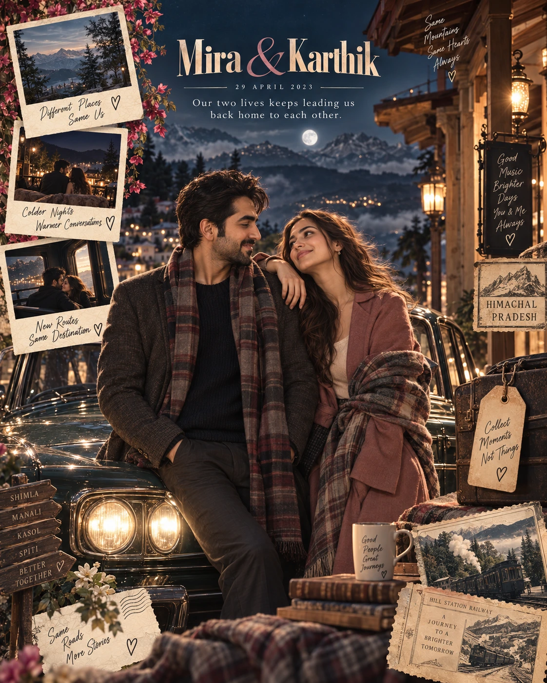 Hill Station Postcard Drive Two Souls — Wedding AI poster reference