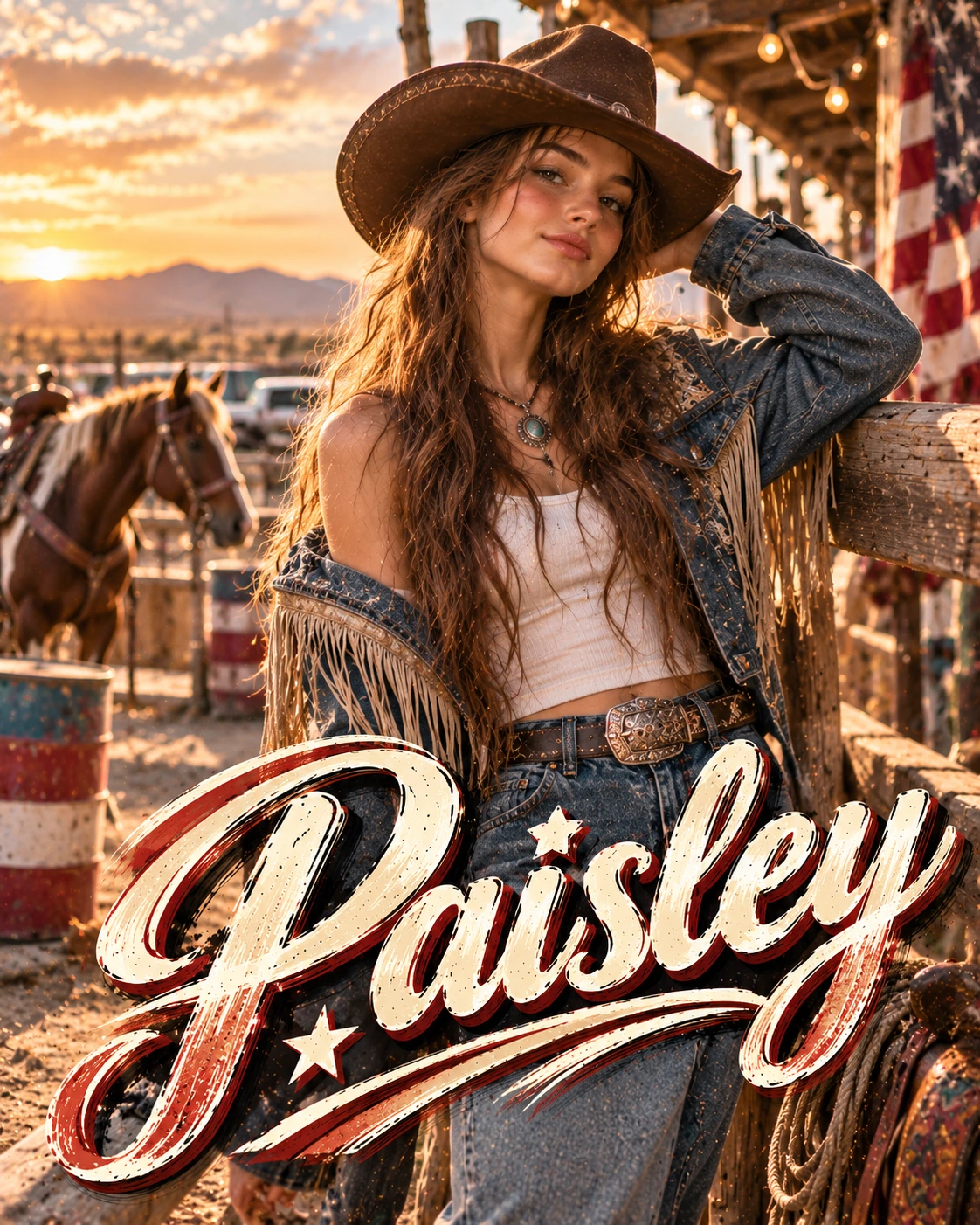 Paisley — Western Revival Environmental Halfbody Profile Poster — Instagram Posts AI poster reference