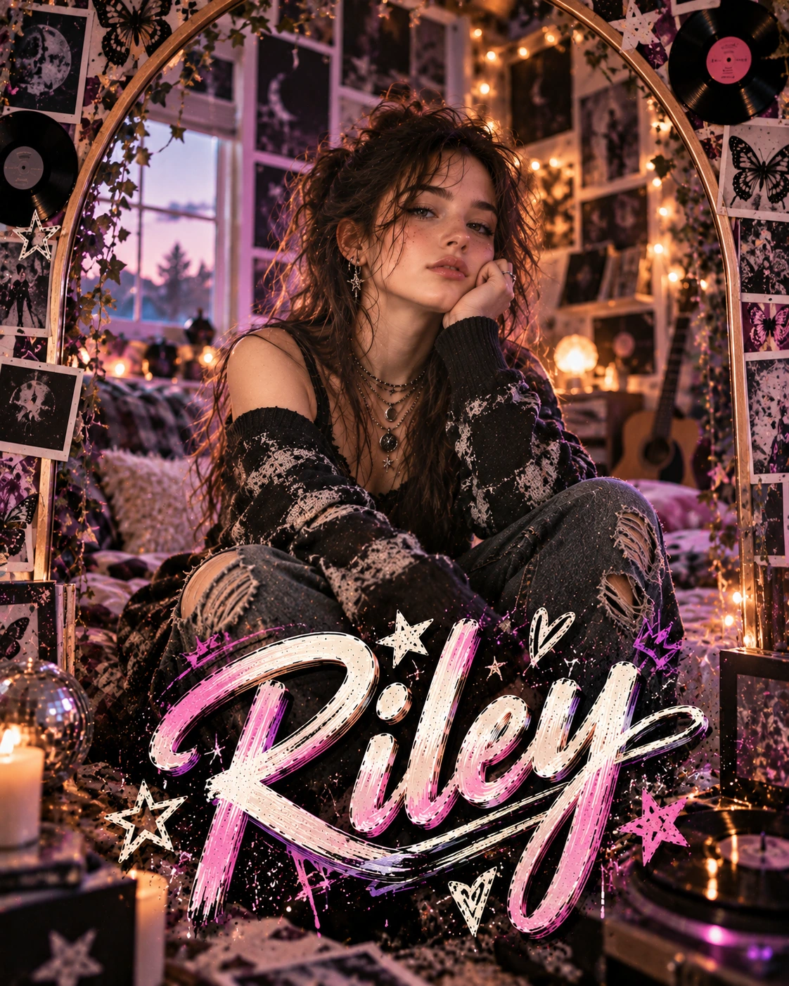 Riley — Soft Grunge Bedroom Framed Space Profile Poster — Instagram Posts AI poster reference