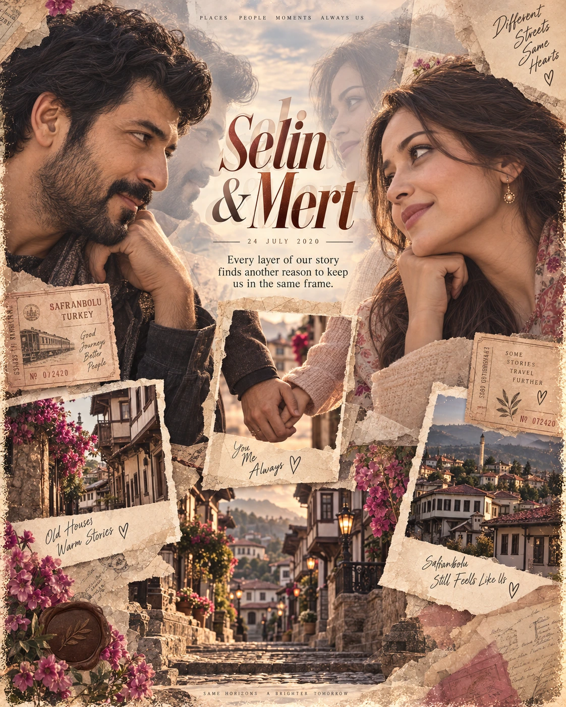 Safranbolu Joined Hands Layered Memory — Anniversary AI poster reference