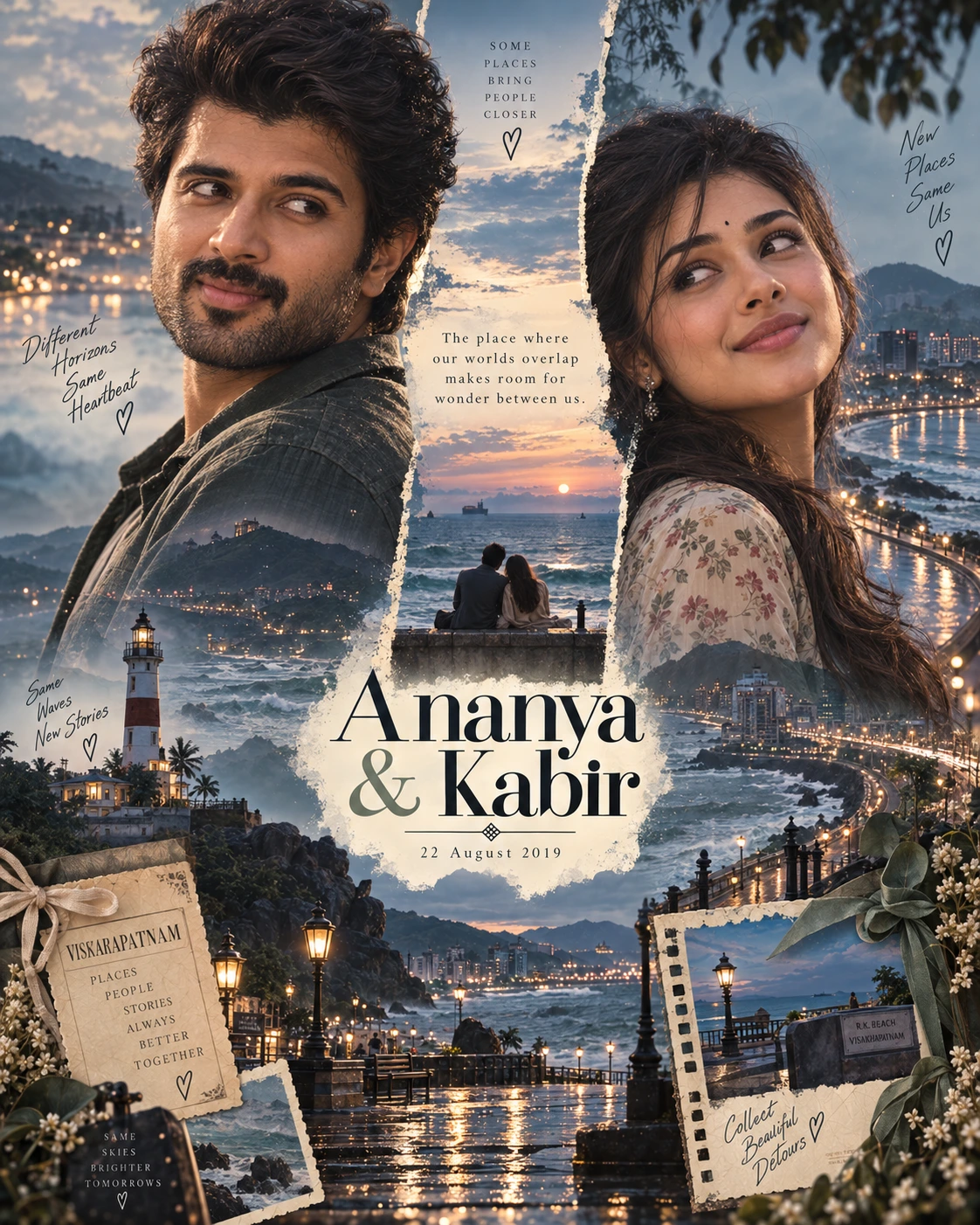 Vizag Coast Horizon Window Double Exposure — Anniversary AI poster reference