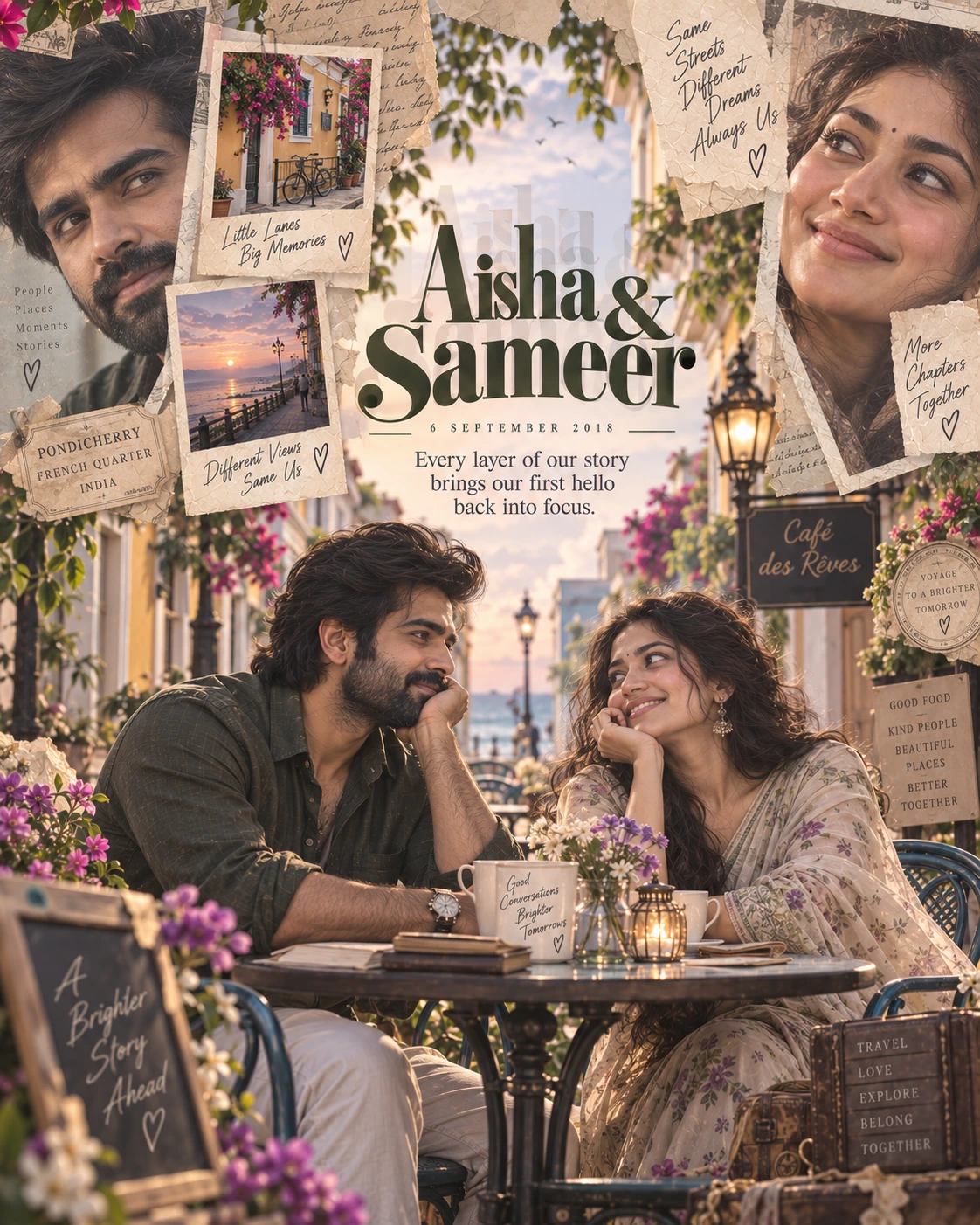 Pondicherry Letter Layers Layered Memory — Anniversary AI poster reference