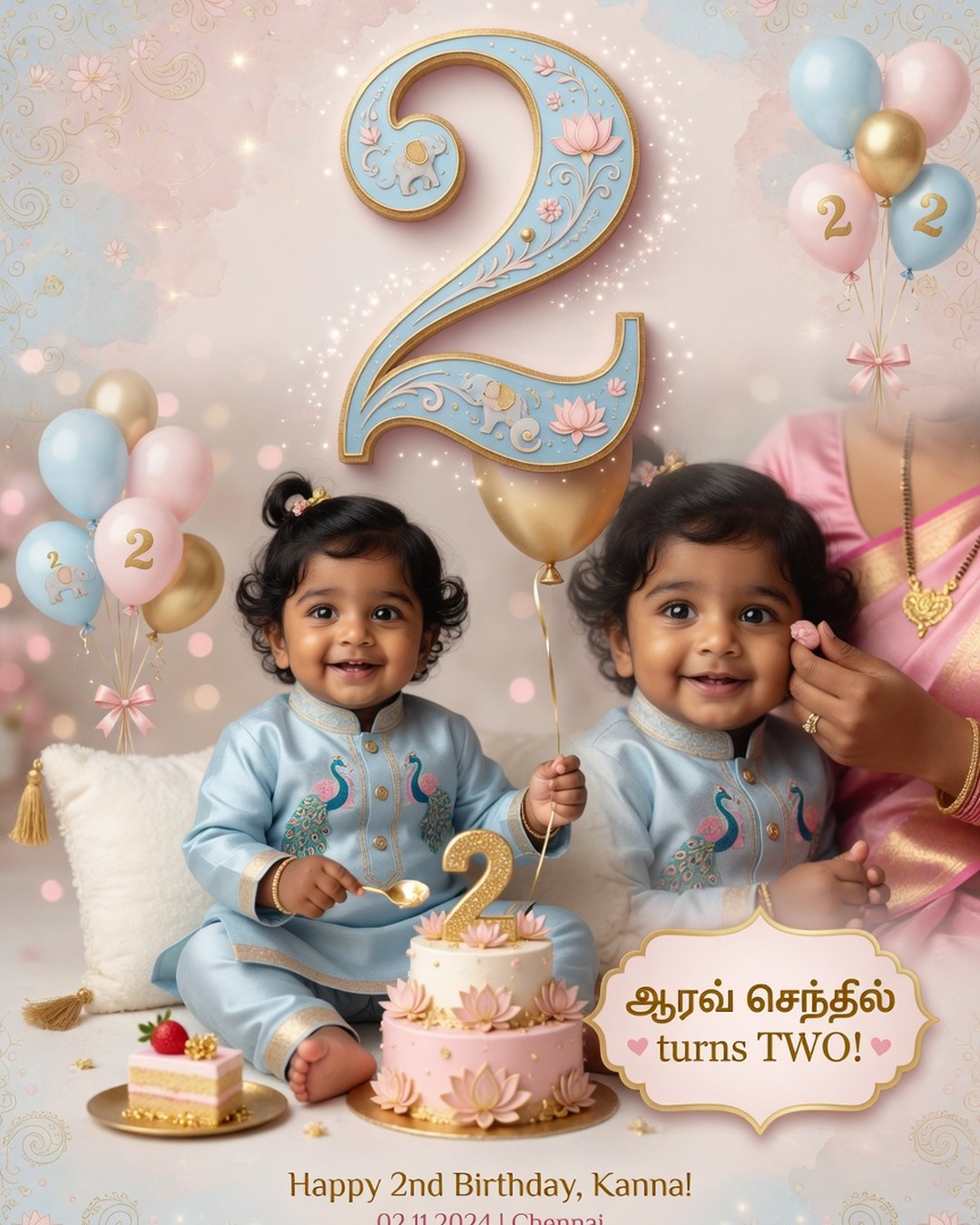 2nd Birthday Wishes Boy Poster Prompt — India (Tamil) reference poster