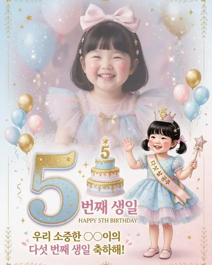 5th Birthday Wishes Girl Poster Prompt — South Korea — Birthday AI poster reference