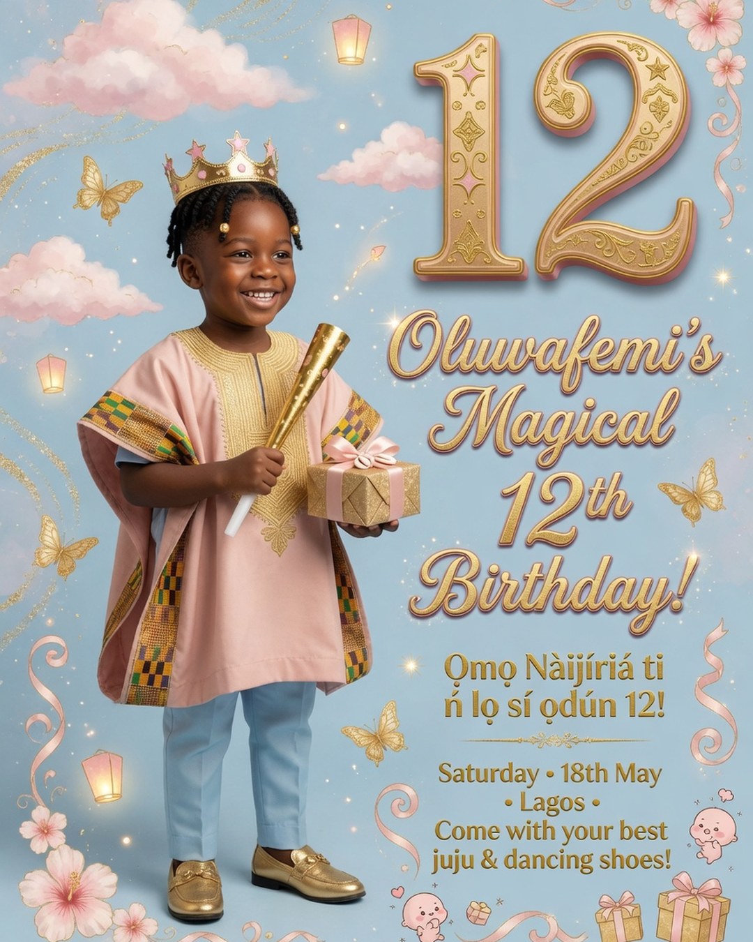 12th Birthday Wishes Boy Poster Prompt — Nigeria reference poster