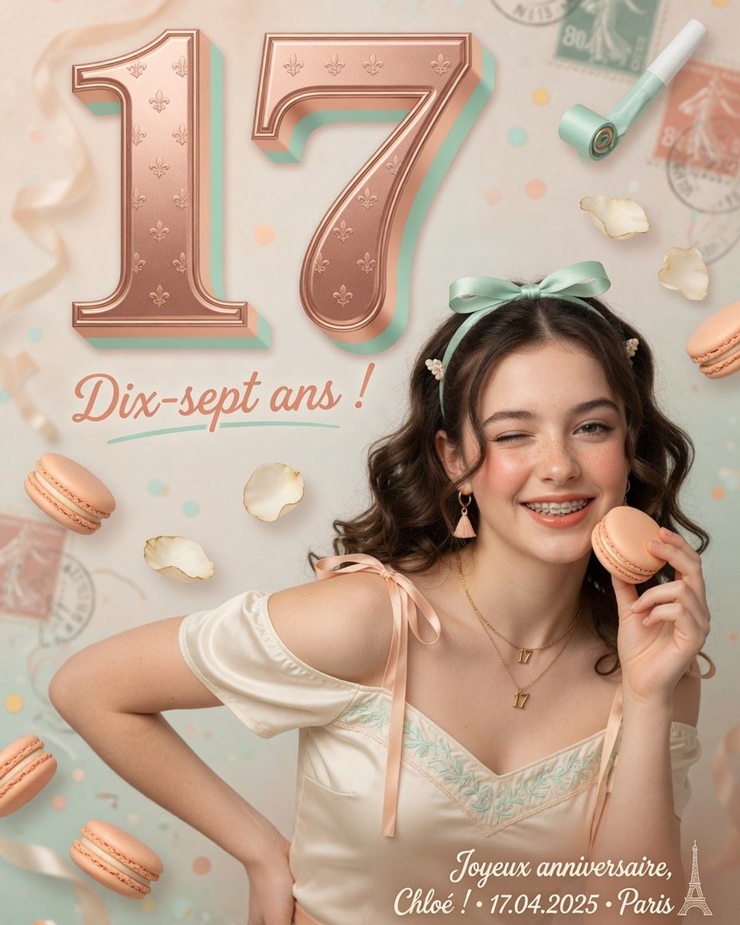 17th Birthday Wishes Girl Poster Prompt — France reference poster