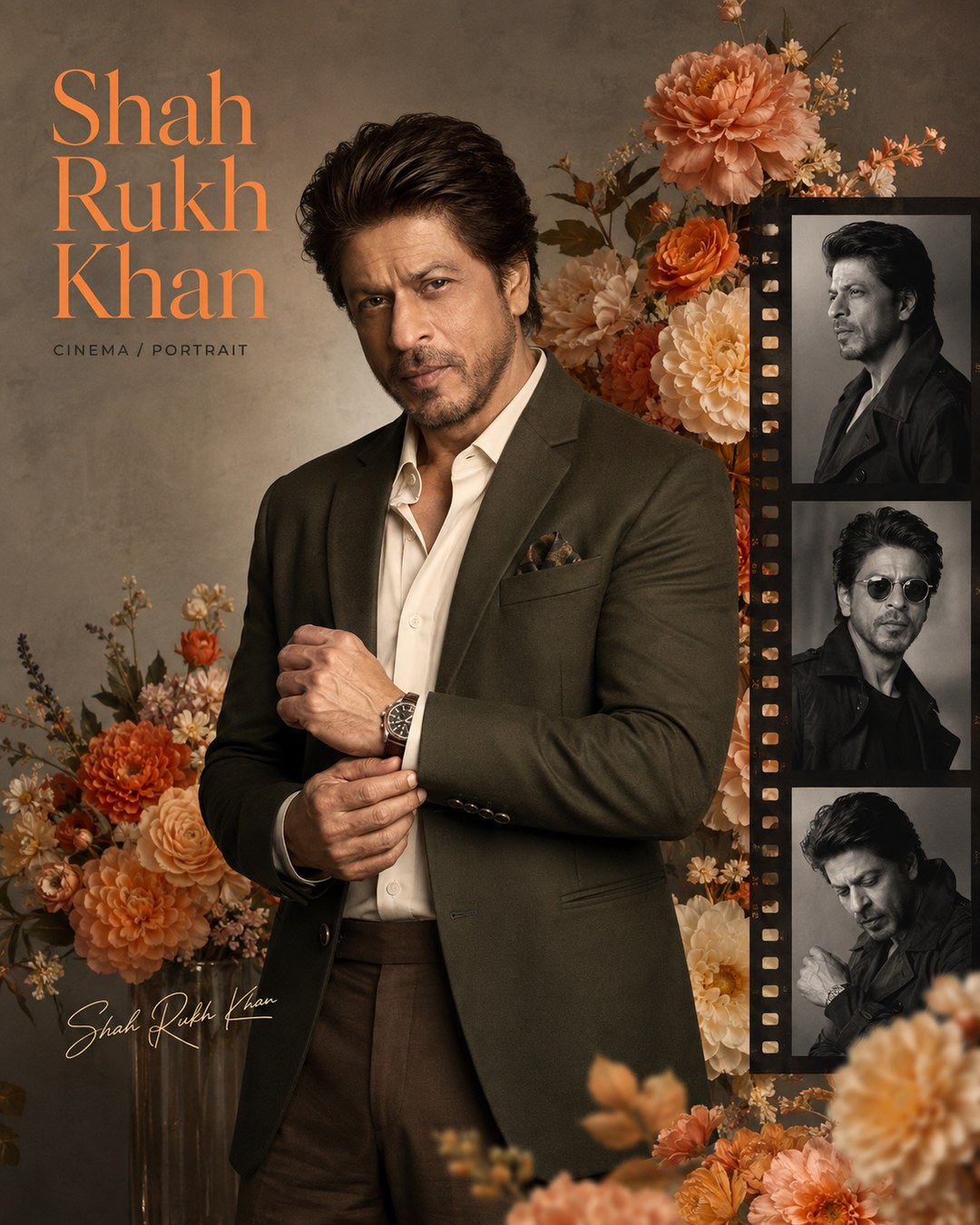Shah Rukh Khan Inspired Floral Film-Strip Editorial Male Poster reference poster