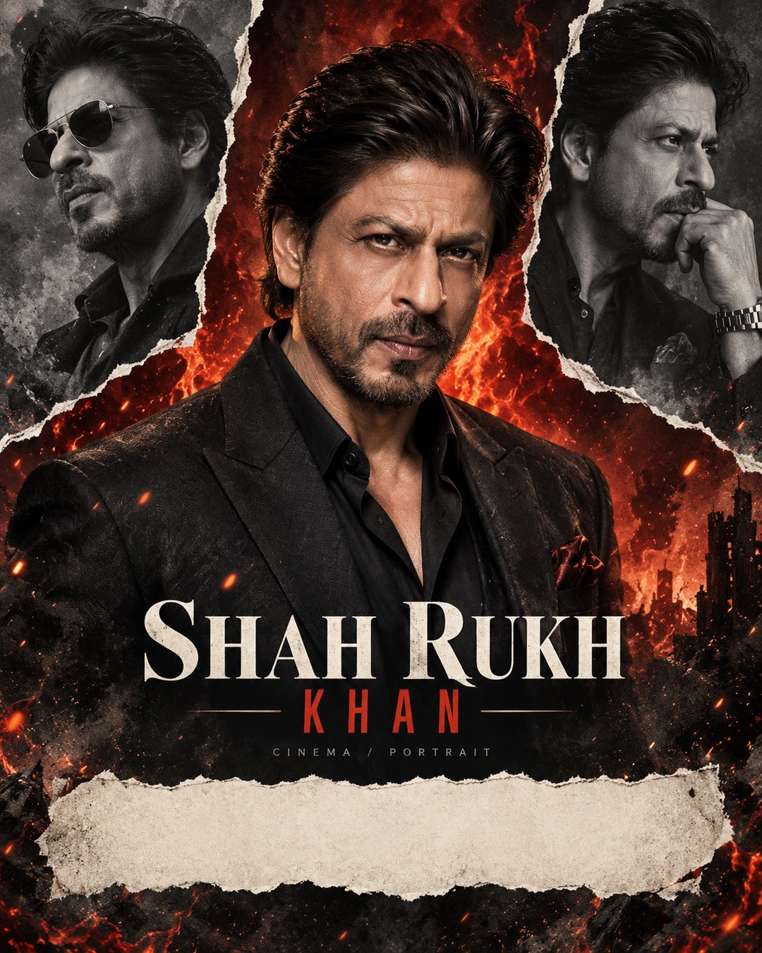 Shah Rukh Khan Inspired Torn-Paper Fire Mass Male Poster reference poster