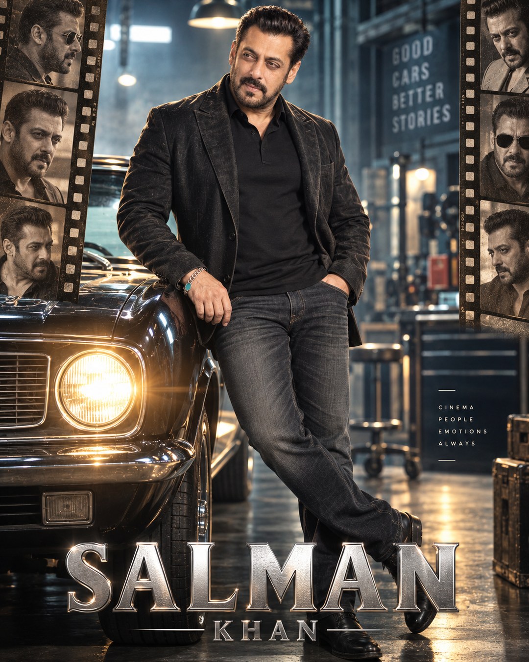 Salman Khan Inspired Classic Car Garage Male Poster reference poster