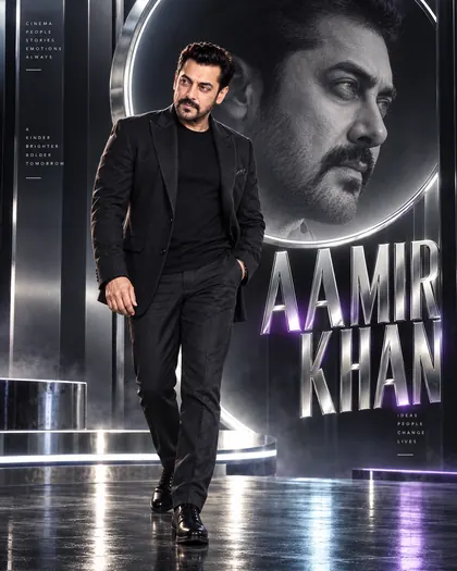 Aamir Khan Inspired Chrome Future Studio Male Poster — Congratulations AI poster reference