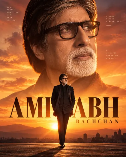 Amitabh Bachchan Inspired Hero Sunrise Silhouette Male Poster — Congratulations AI poster reference