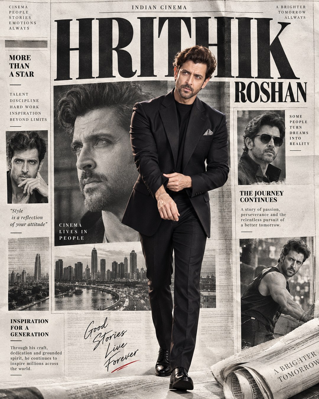 Hrithik Roshan Inspired Newspaper Editorial Male Poster reference poster