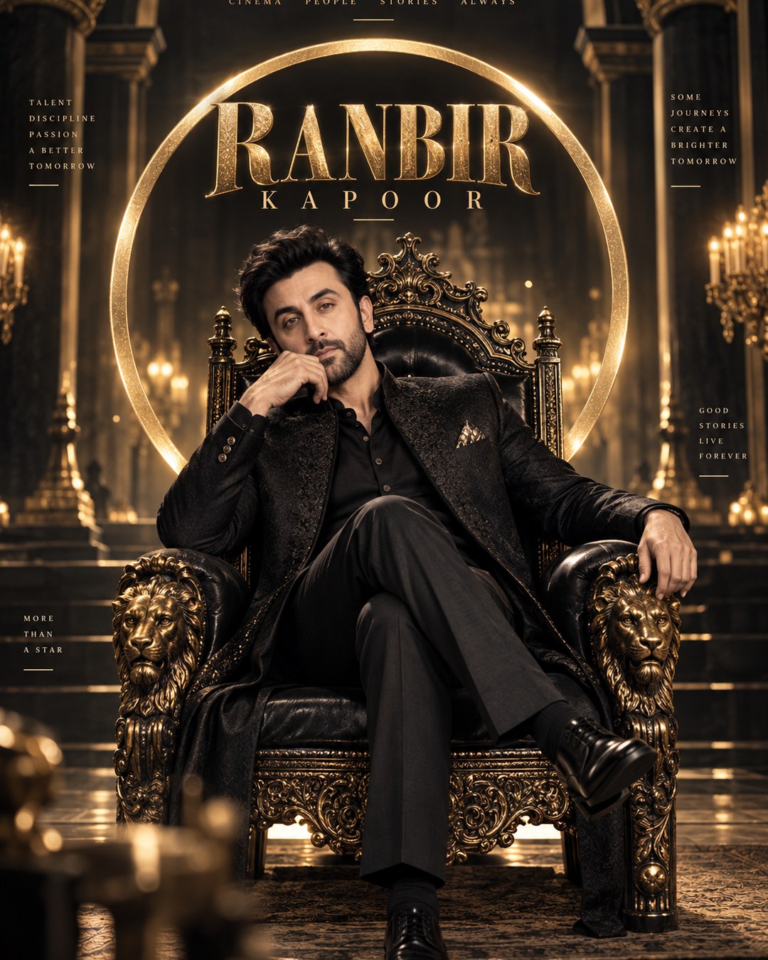 Ranbir Kapoor Inspired Royal Black-Gold Throne Male Poster reference poster